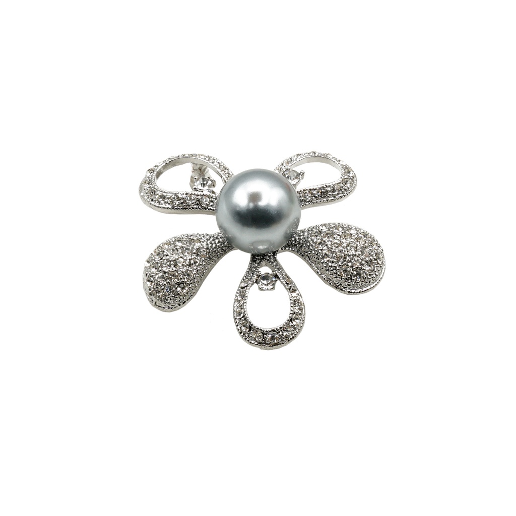 Floral Brooch With Pearl & Diamonds