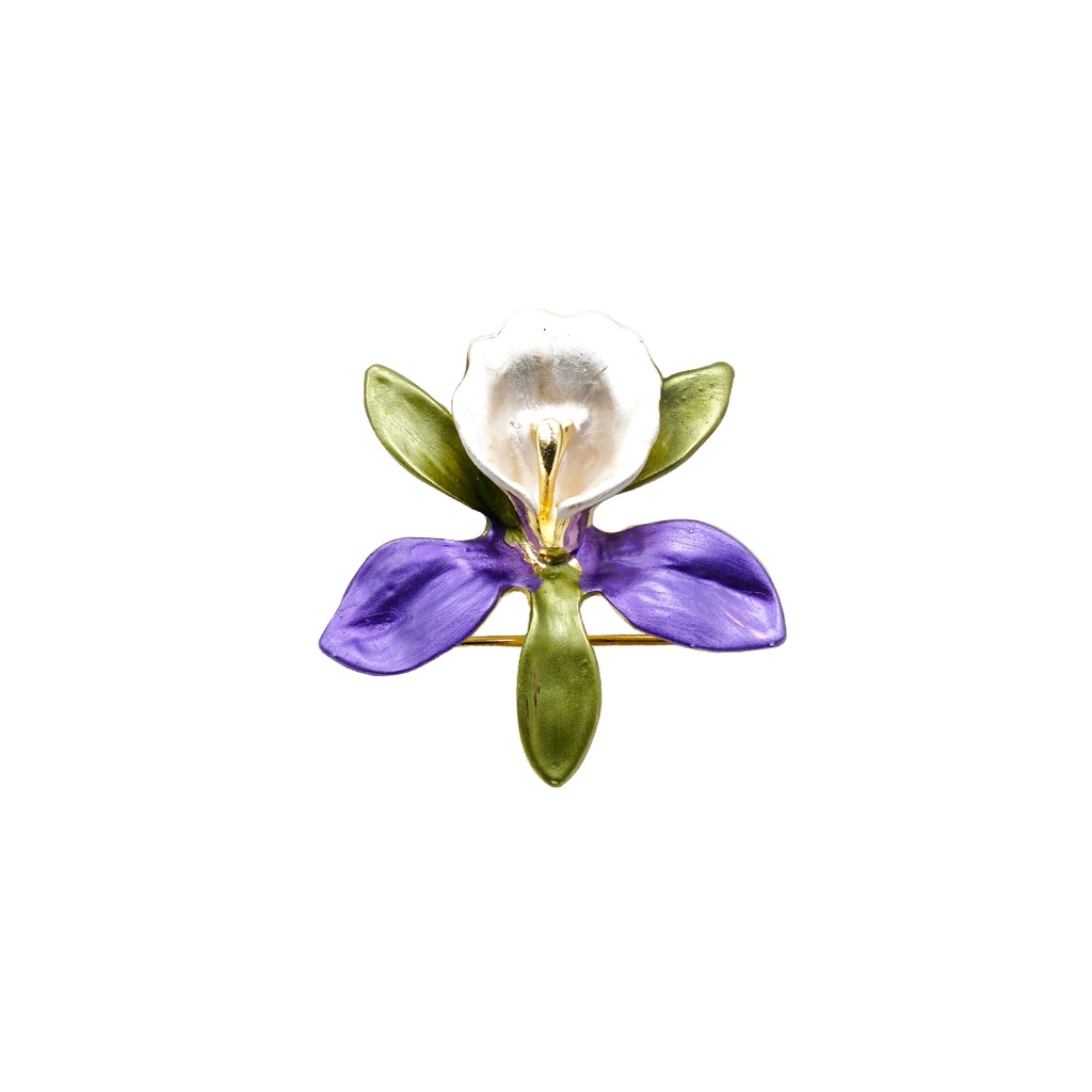 Enamel Coated Iris Orchid Brooch