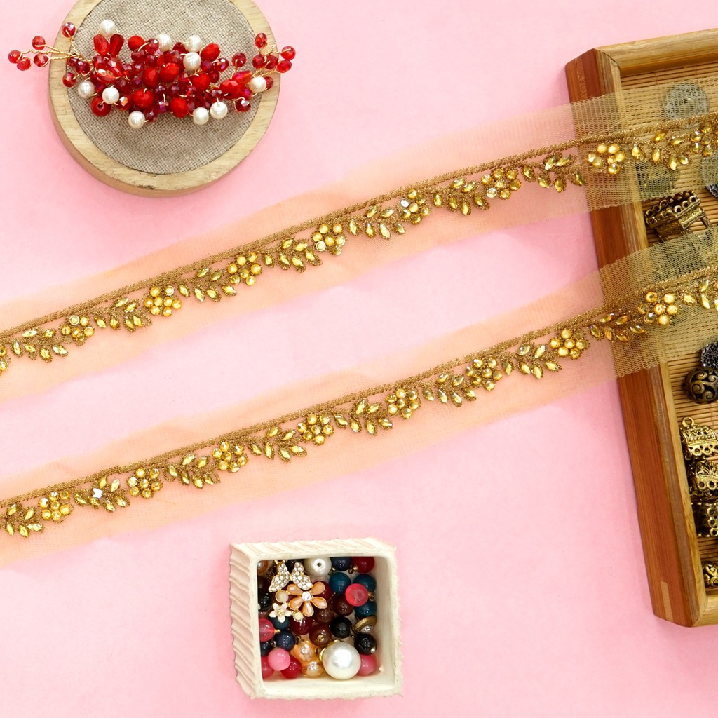 Fanyc Metallic Yarn Kundan Lace