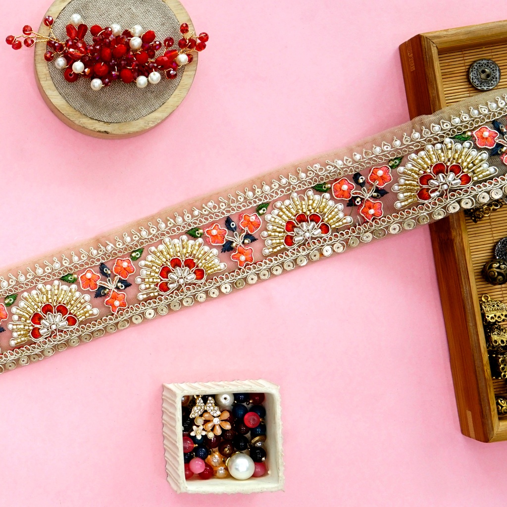 Fancy Glass Beads Sequence Lace