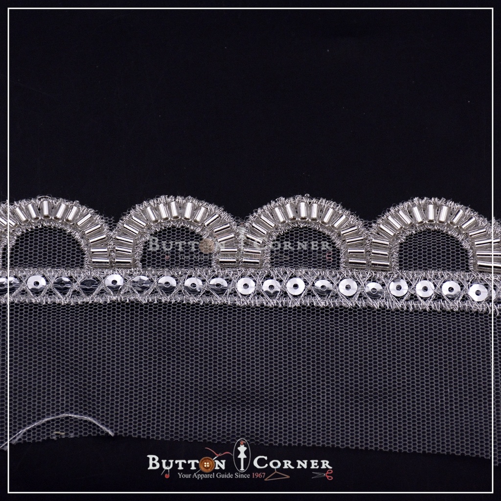 Fancy Glass Beads Net Lace
