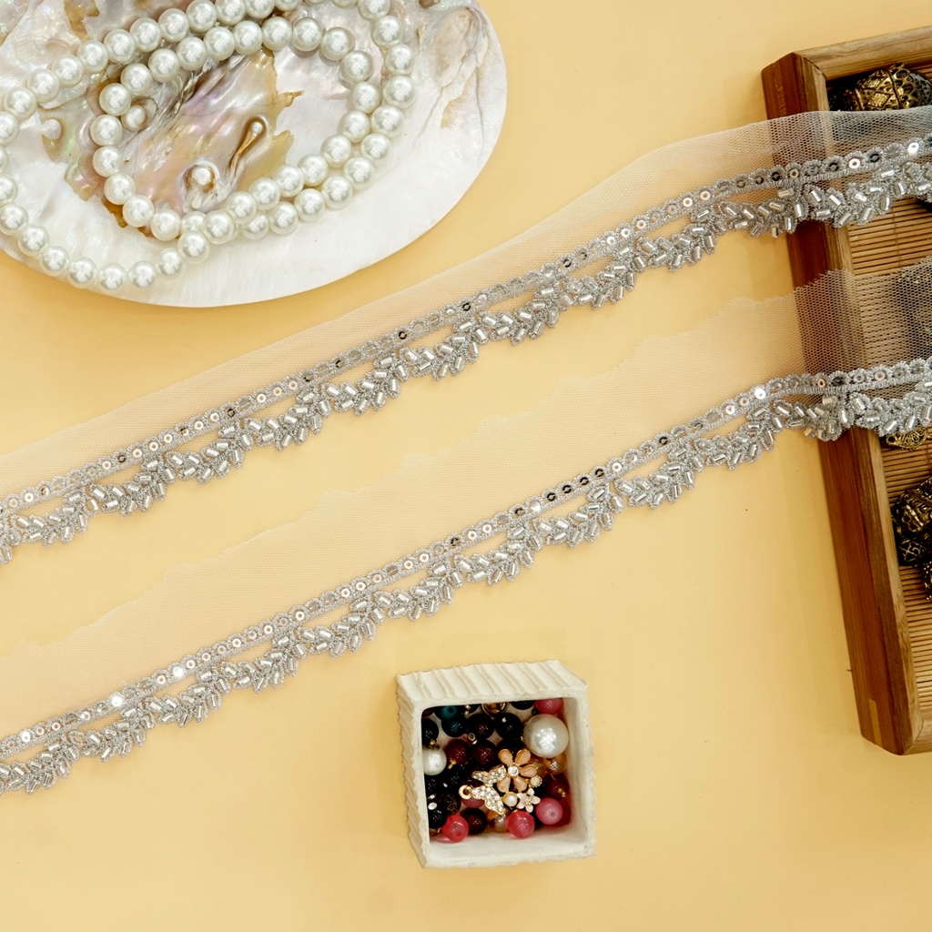 Fancy Glass Beads Sequence Lace