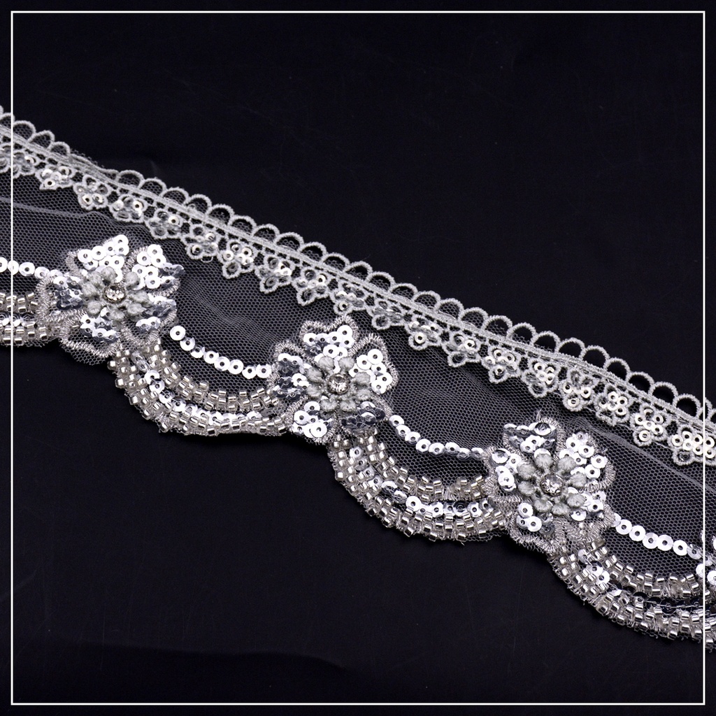 Fancy Glass Beads Net Lace