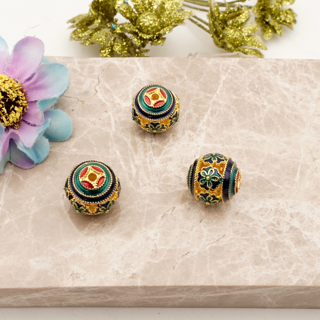 Blue Enamel Flower Spacer Beads