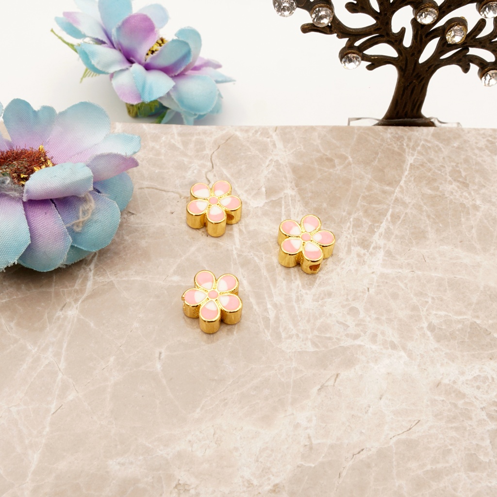 Enamel Coated Oval Flower Beads