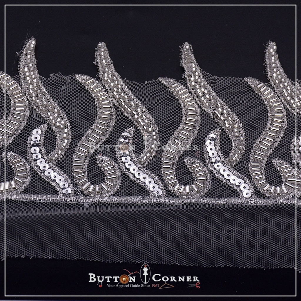 Fancy Glass Beads Net Lace
