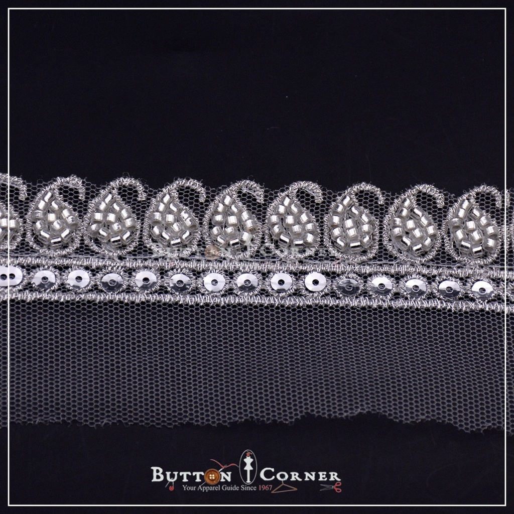 Fancy Glass Beads Net Lace