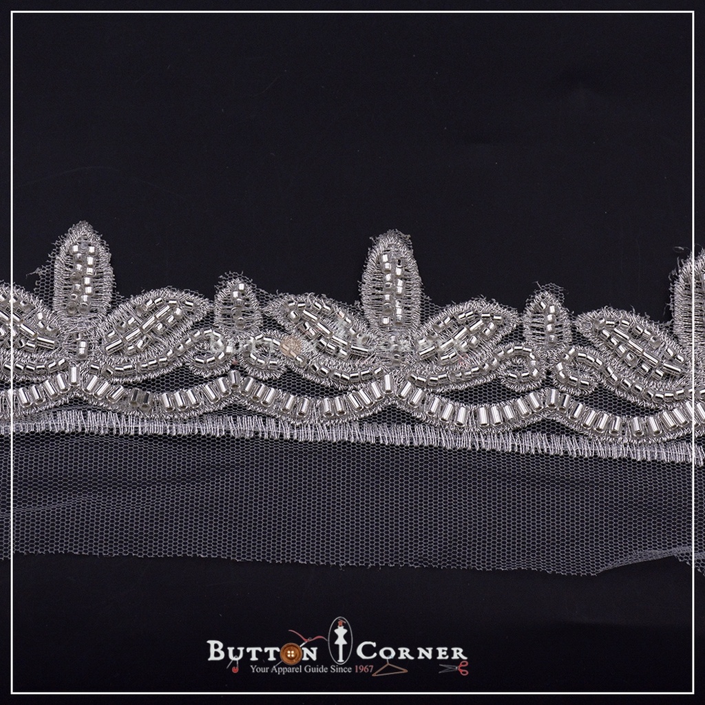 Fancy Glass Beads Net Lace