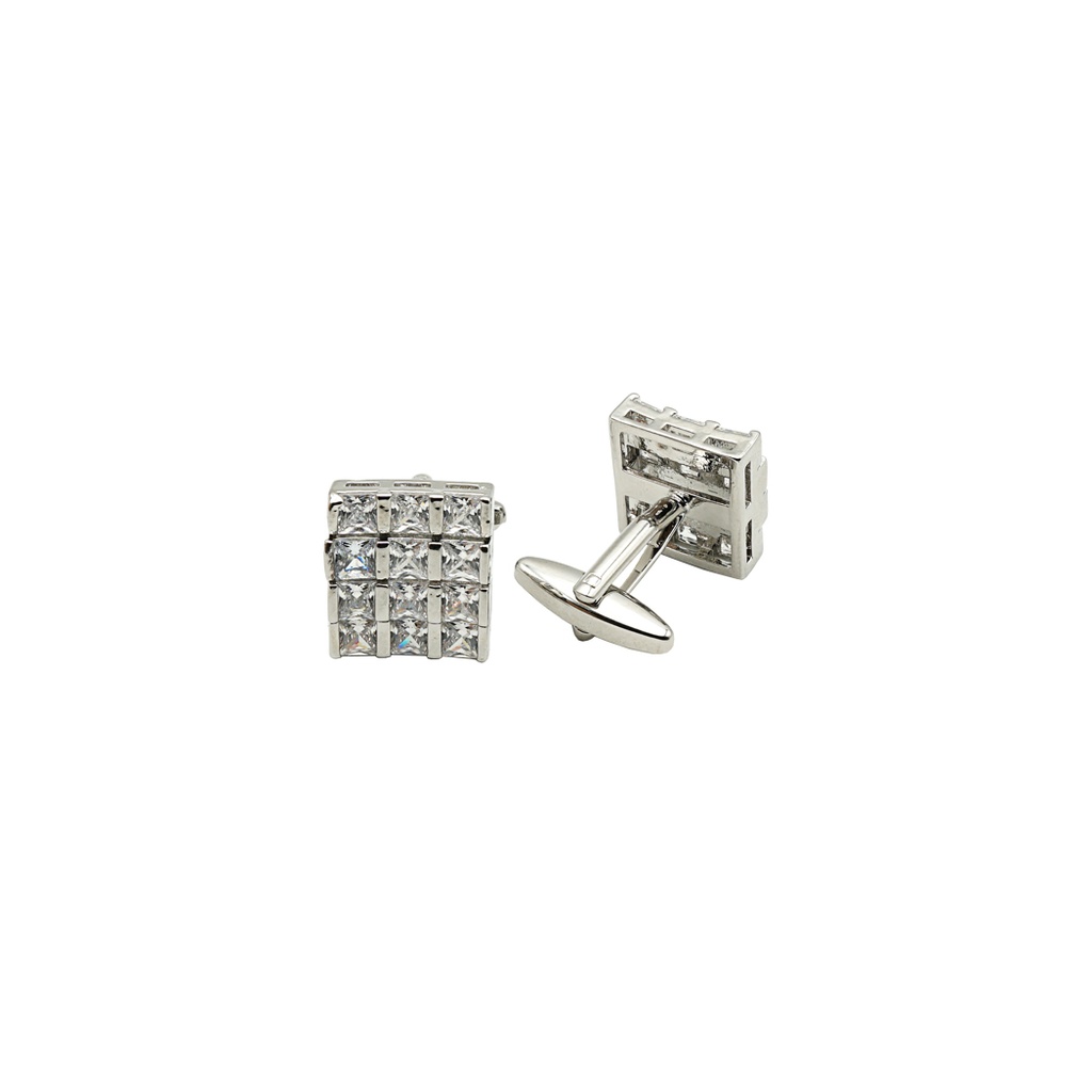 Silver Plated Zicron Stone Square Cufflink