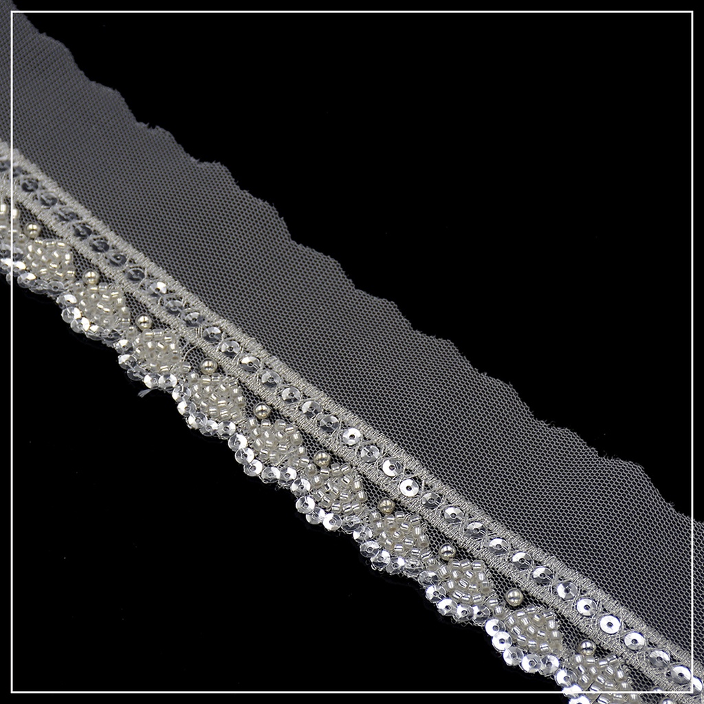 Fancy Glass Beads Net Lace