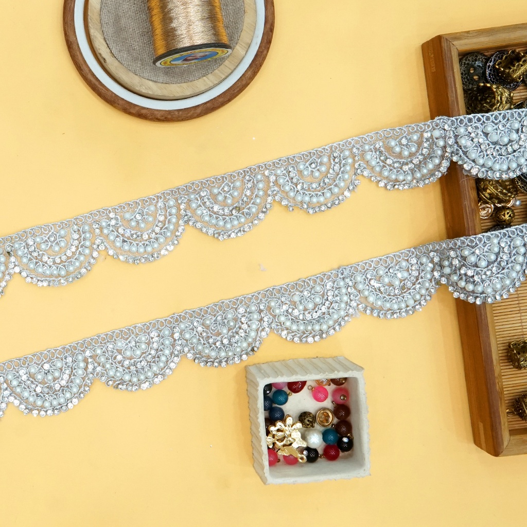 Fancy Metallic Yarn Rhinestone Lace