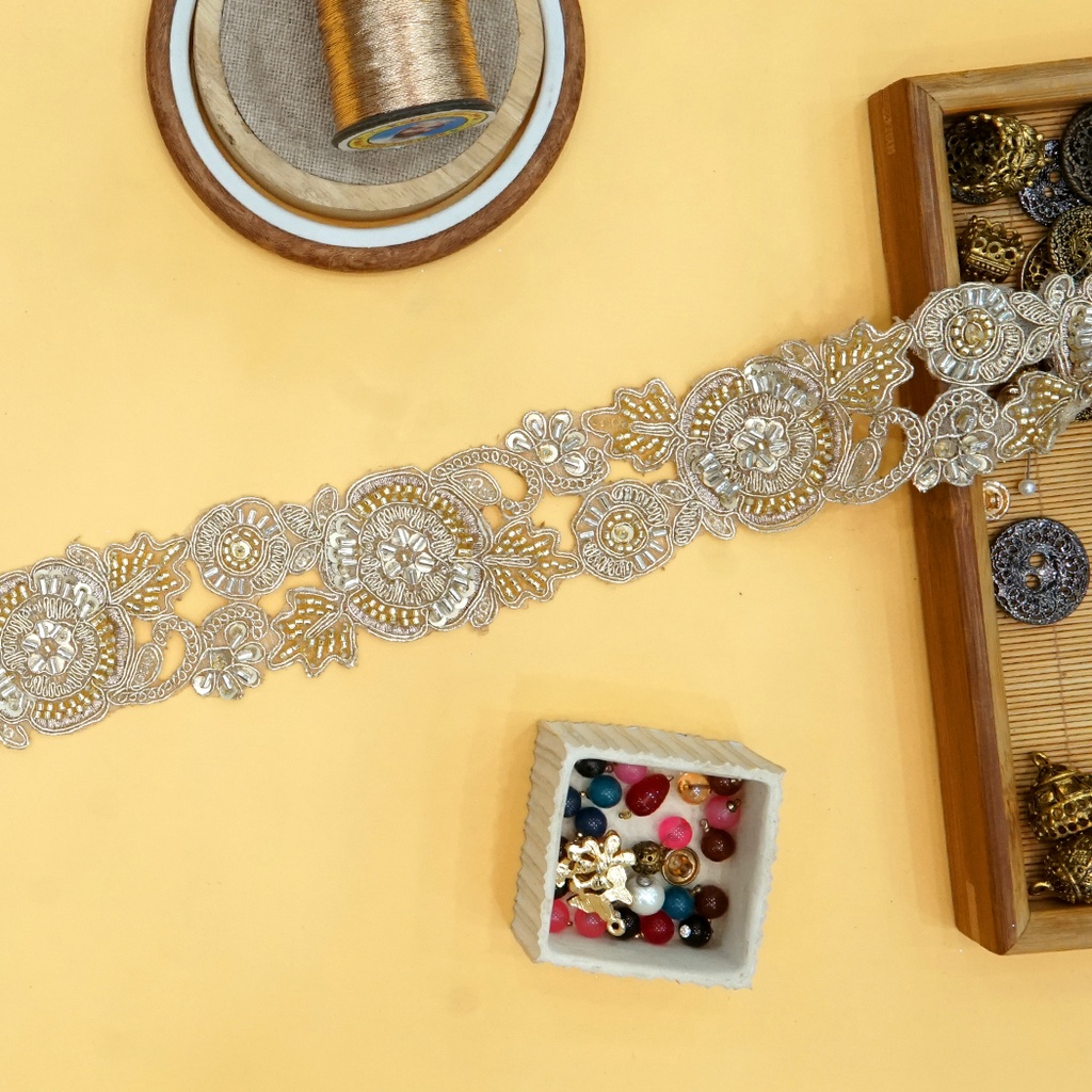 Fancy Glass Beads Sequence Lace