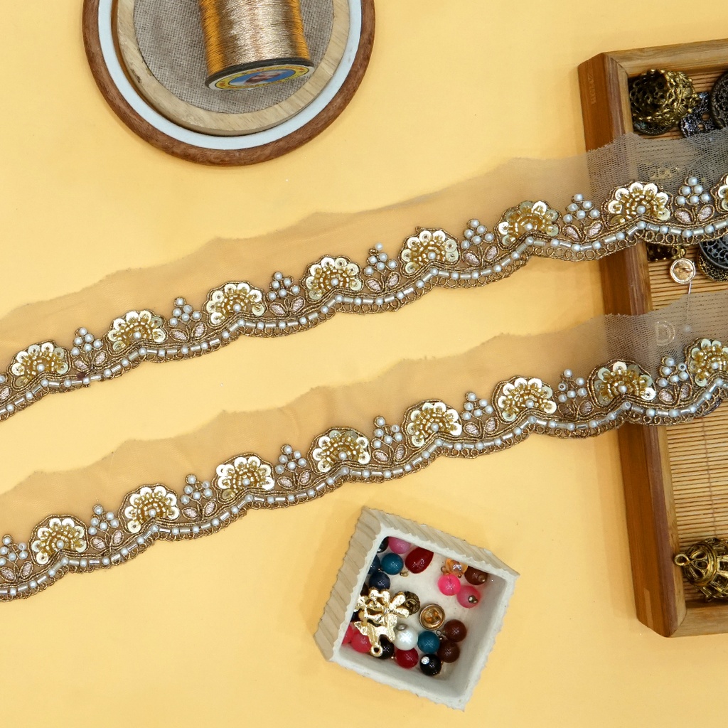 Fancy Glass Beads Rhinestone Lace