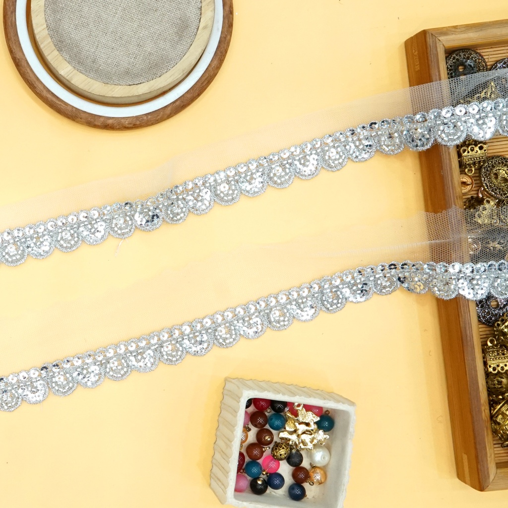 Fancy Glass Beads Sequence Lace