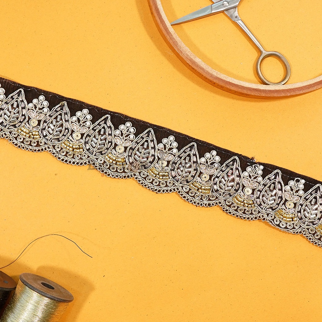 Metallic Yarn Glass Beads Lace