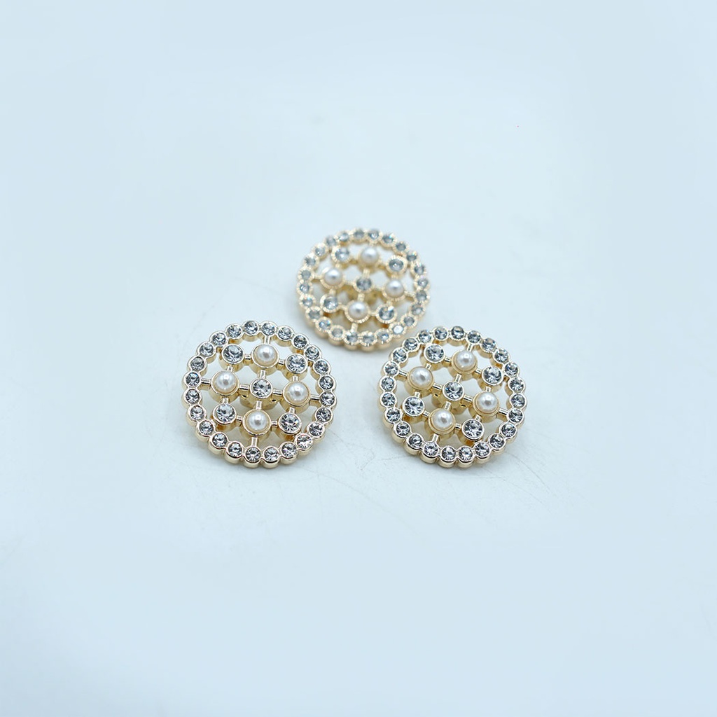 Gold Tone Pearl Rhinestone Fancy Button