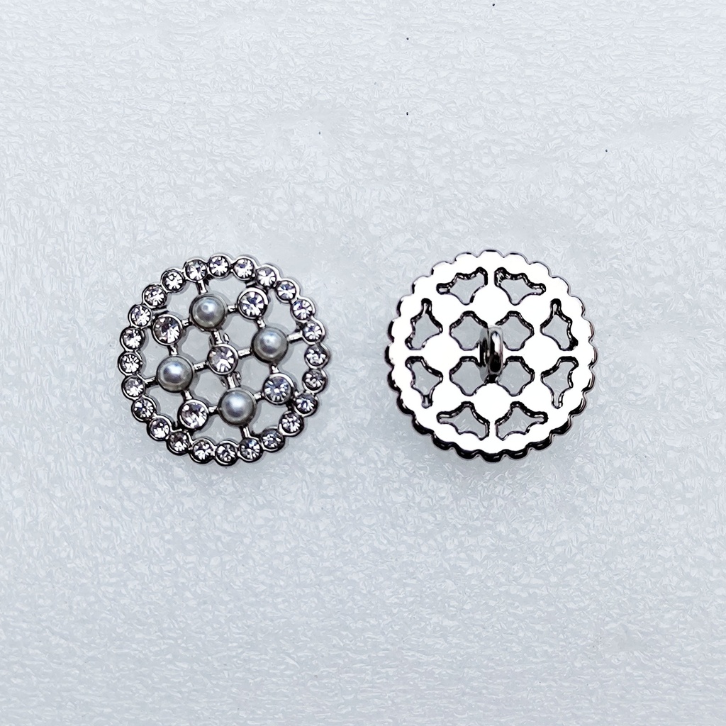 Silver Tone Pearl Rhinestone Fancy Button