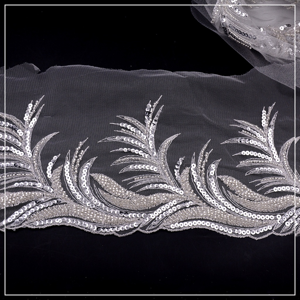 Fancy Glass Beads Net Lace
