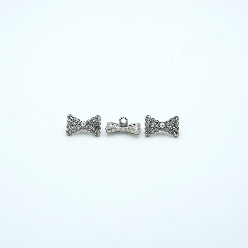 Silver Base Pearl Rhinestone Bow Tie Button