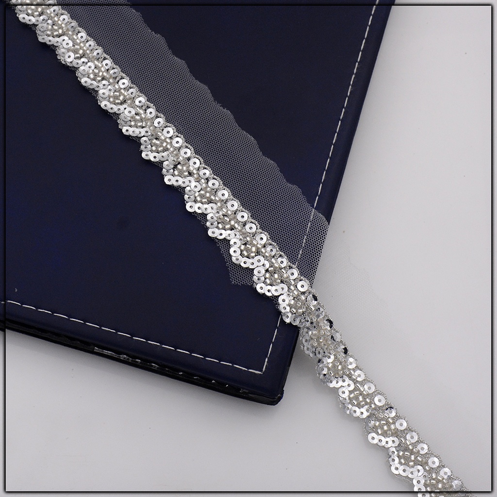 Fancy Glass Beads Net Lace