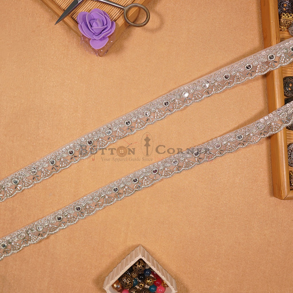 Fancy Metallic Yarn Glass Beads Lace