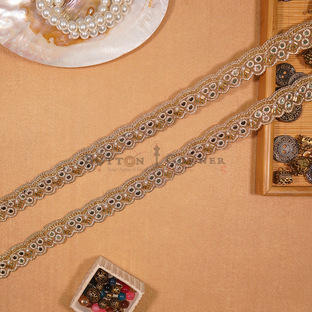Fancy Metallic Yarn Glass Beads Lace