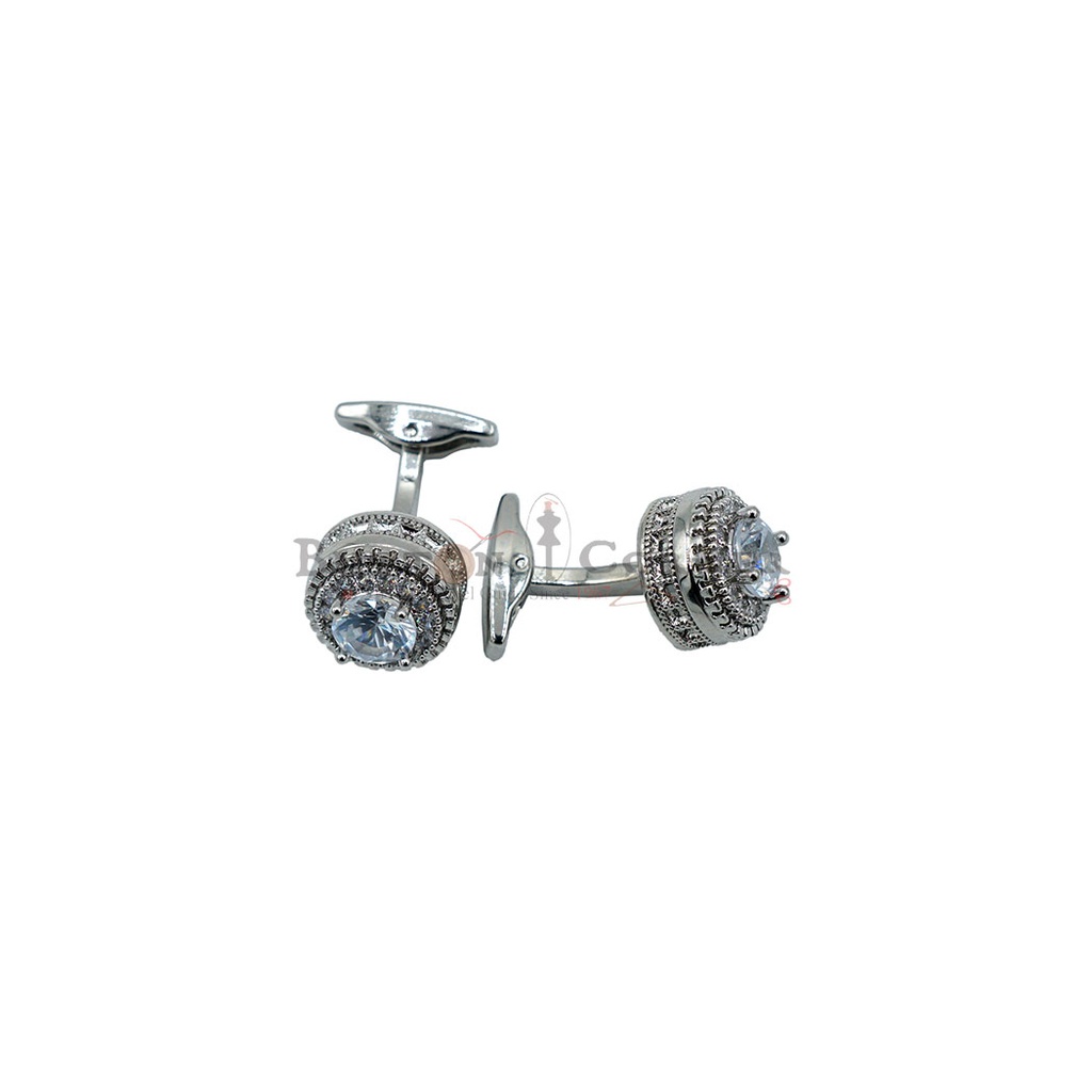 Traditional Zircon Stone Round Cufflink