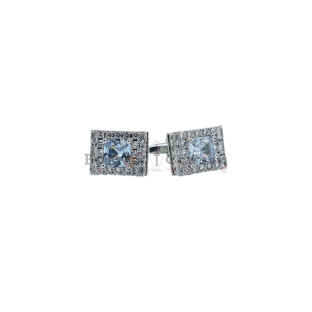Silver Plated Crystal Zircon Square Cufflink