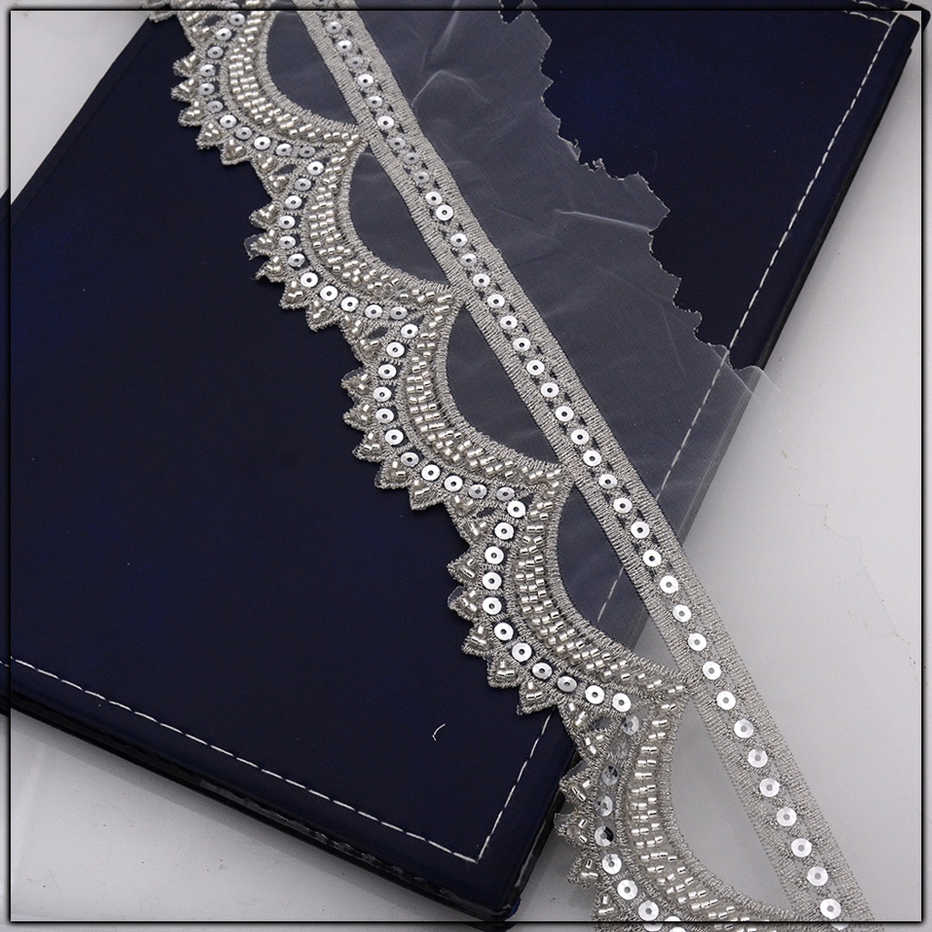 Fancy Glass Beads Net Lace