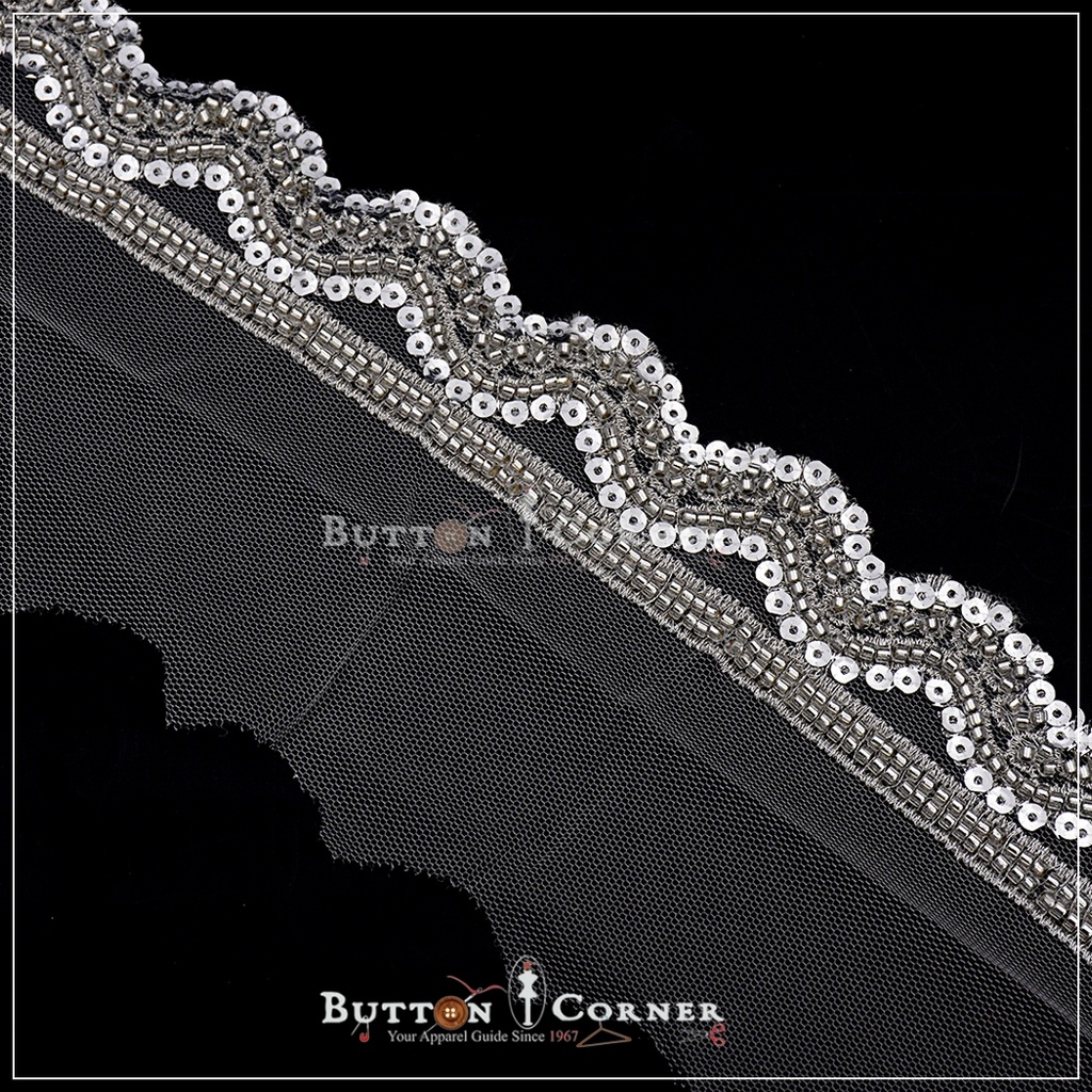 Fancy Glass Beads Net Lace