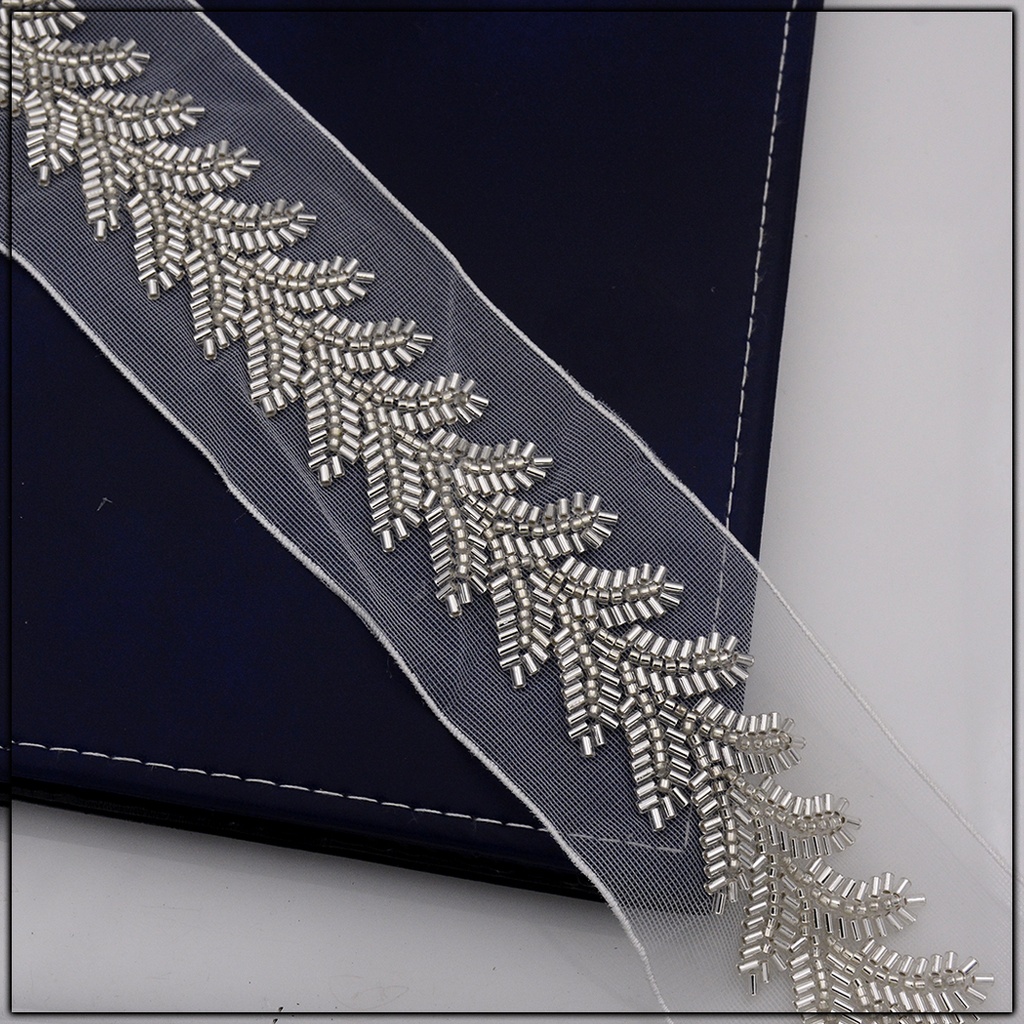 Fancy Glass Beads Net Lace