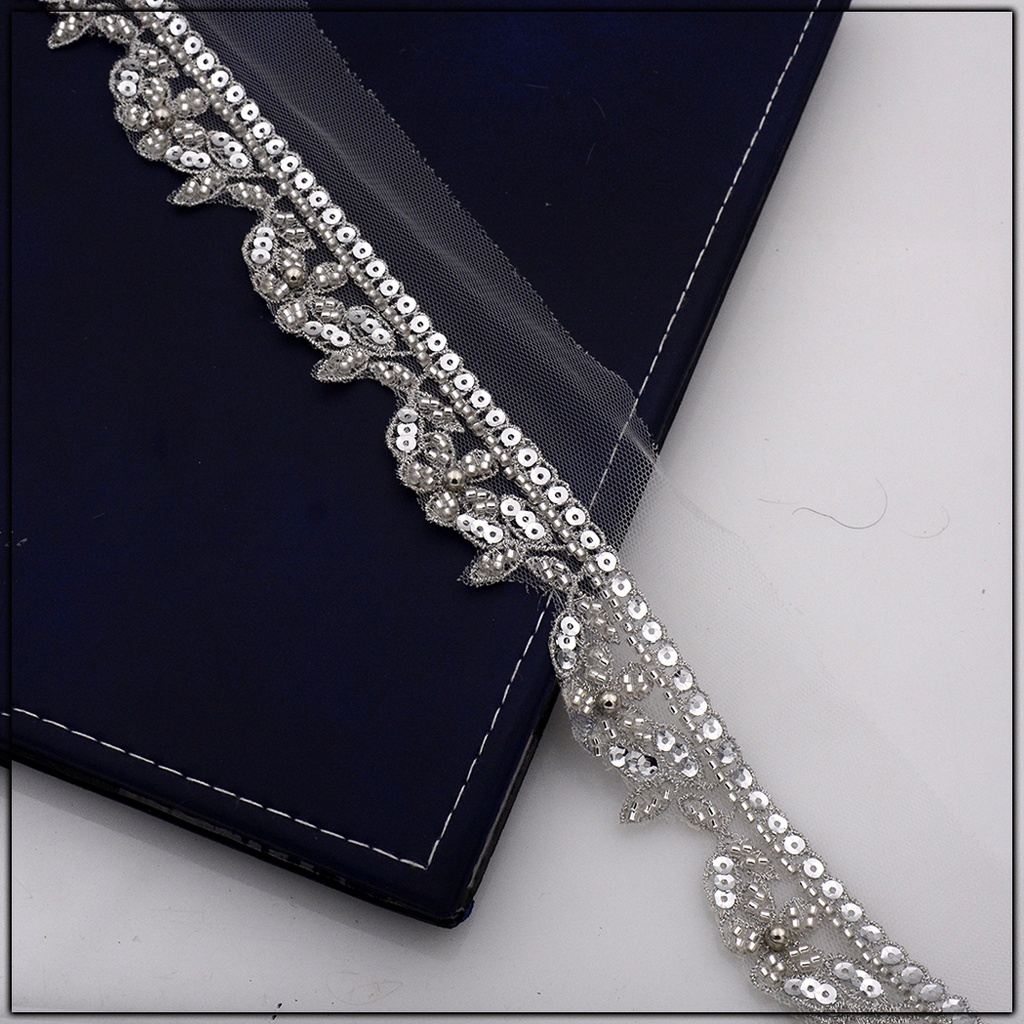 Fancy Glass Beads Net Lace