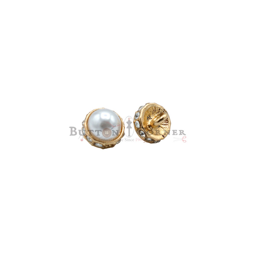Gold Plated Crystal Rim Metal Pearl Button
