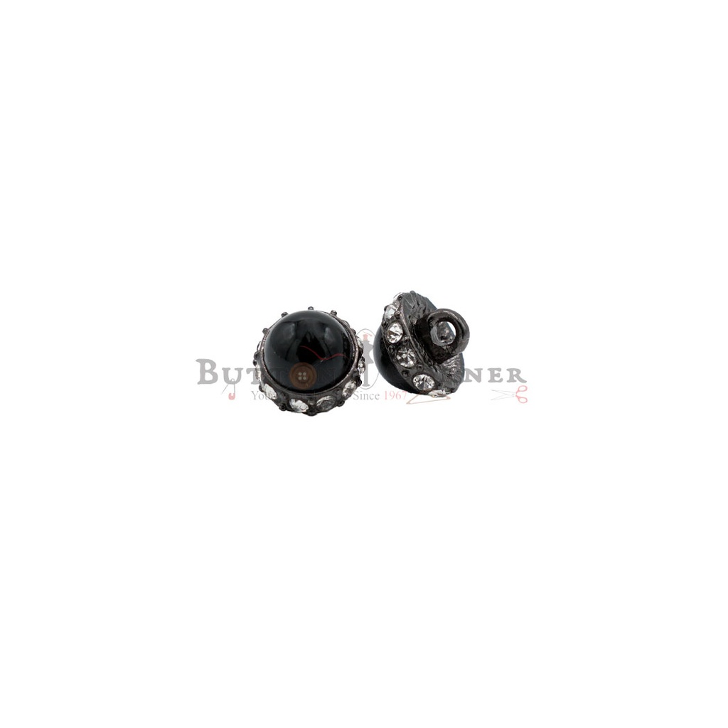 Gun Black Plated Crystal Rim Metal Pearl Button