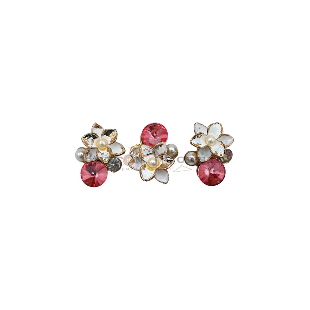 Flower Design Pearl Rhinestone Button