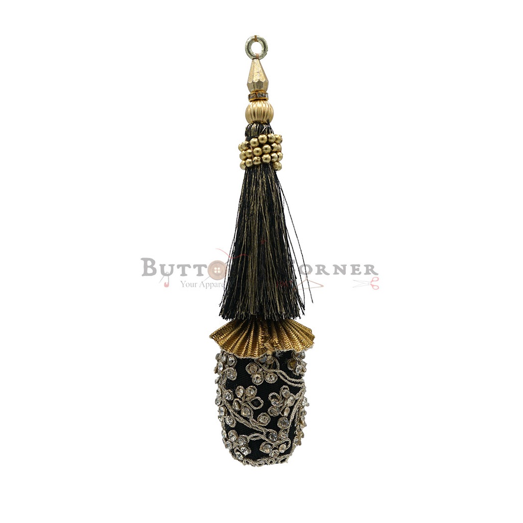 Dolki Style Metallic Yarn, Crystals Tassel