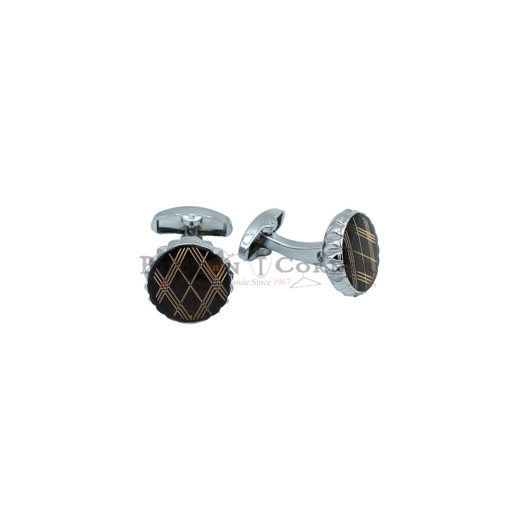 Plaid Pattern Border Design Round Cufflink