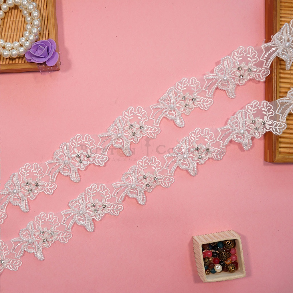 Fancy Crystals Pearl Sequence Lace