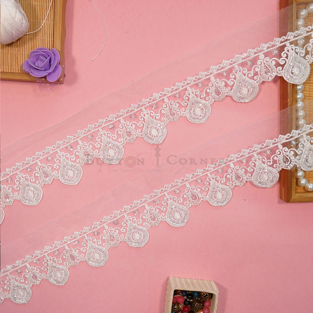 Fancy Glass Beads Sequence Lace