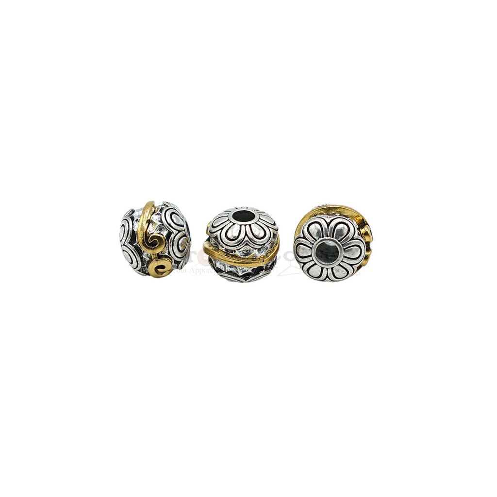 Tibetan Silver Alloy Two-Color Barrel Beads