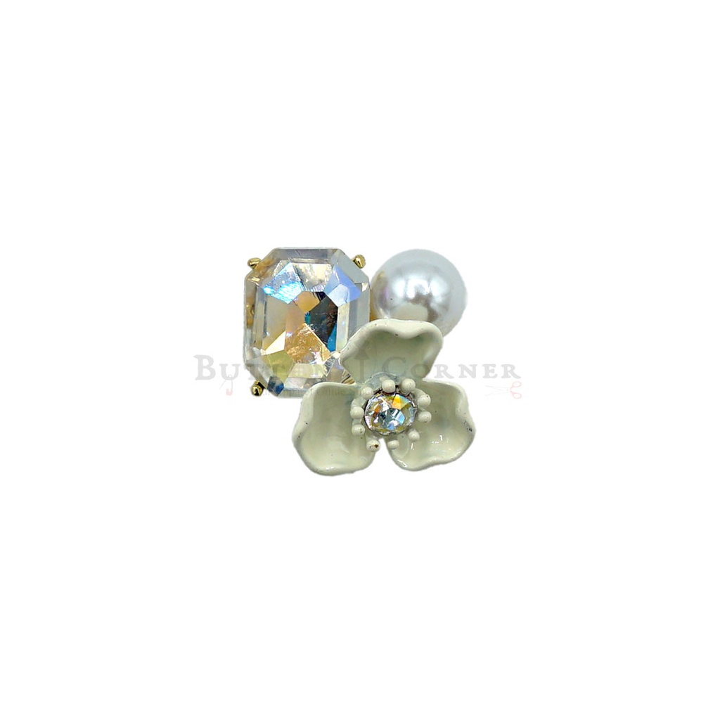 Painted Flower Rhinestone Hanging Button