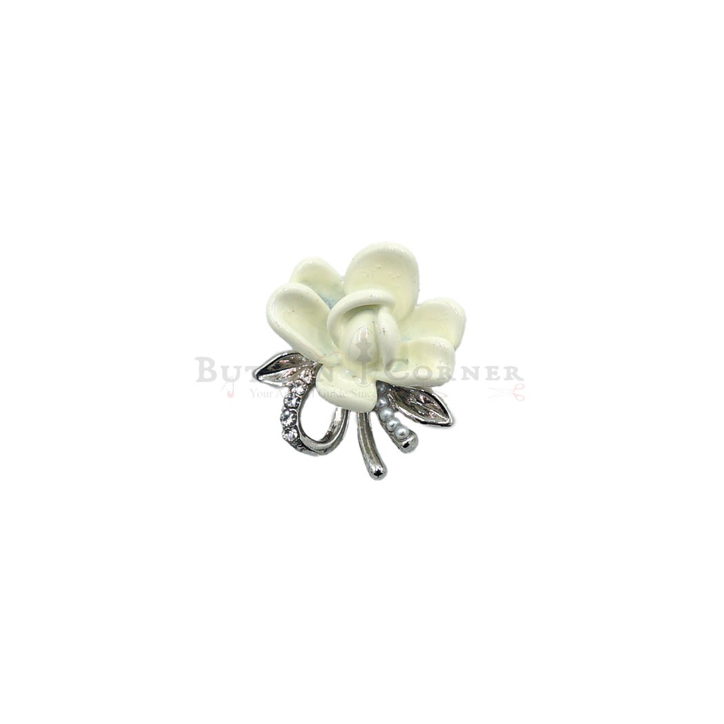 Painted Gardenia Flower Rhinestone Button