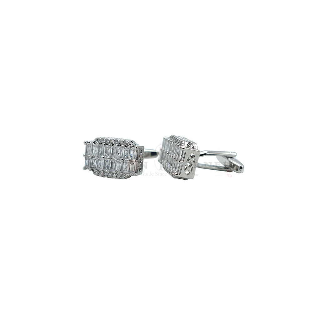 Silver Plated Zircon Stone Rectangle Cufflink