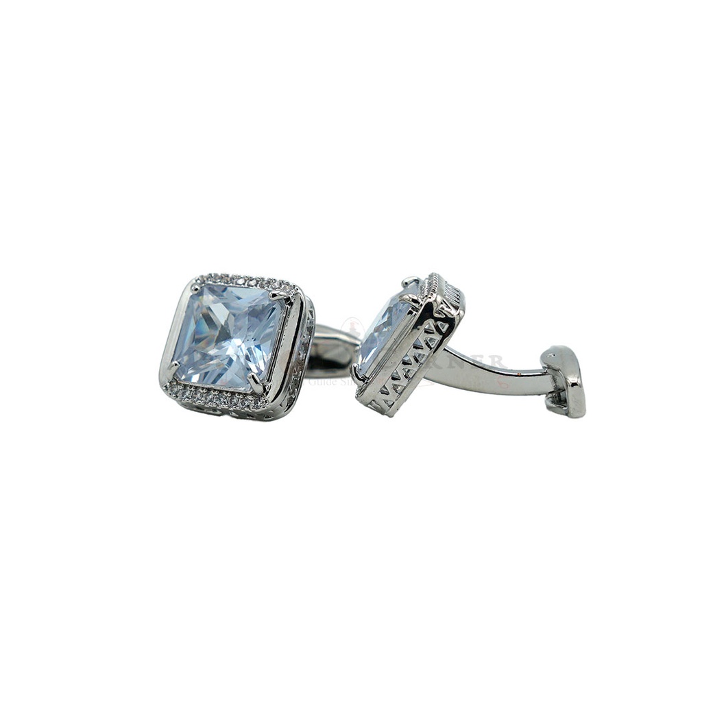 Silver Plated Crystal Zircon Square Cufflink