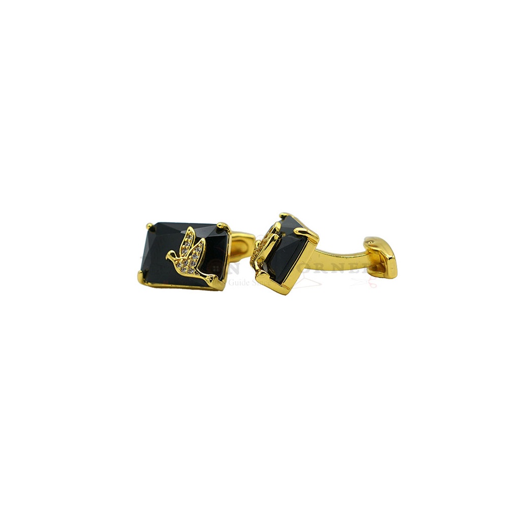 Dove Design Black Crystal Rectangle Cufflink