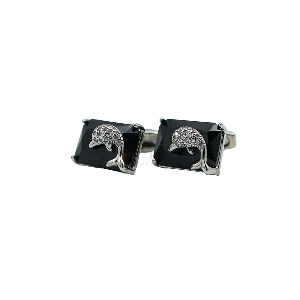 Dolphin Design Black Crystal Rectangle Cufflink