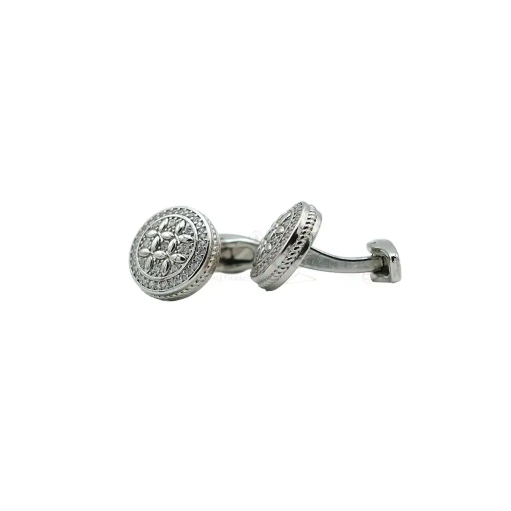 Crystal Pave Design Round Cufflink