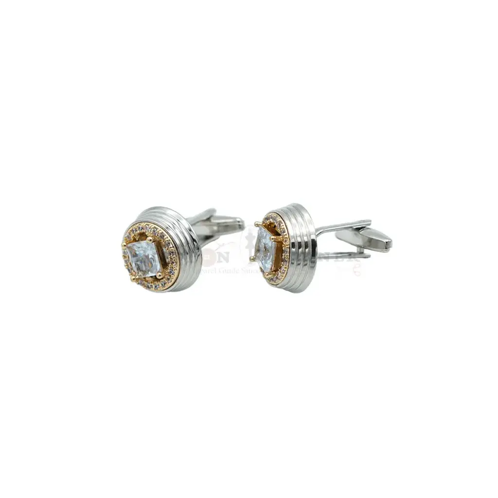 Gold Base Zircon Stone Round Cufflink