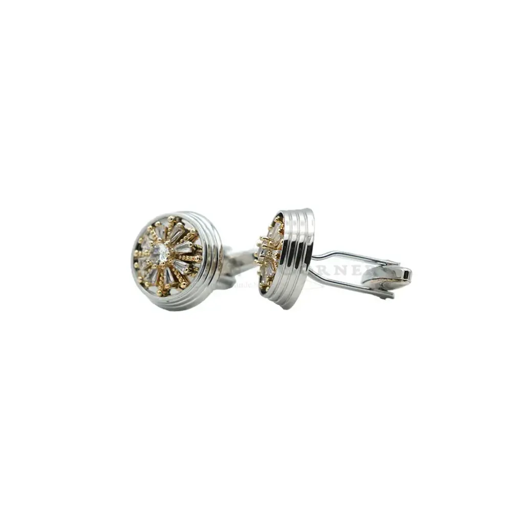 Wheel Spoke Pattern Bagutte Cut Stone Cufflink