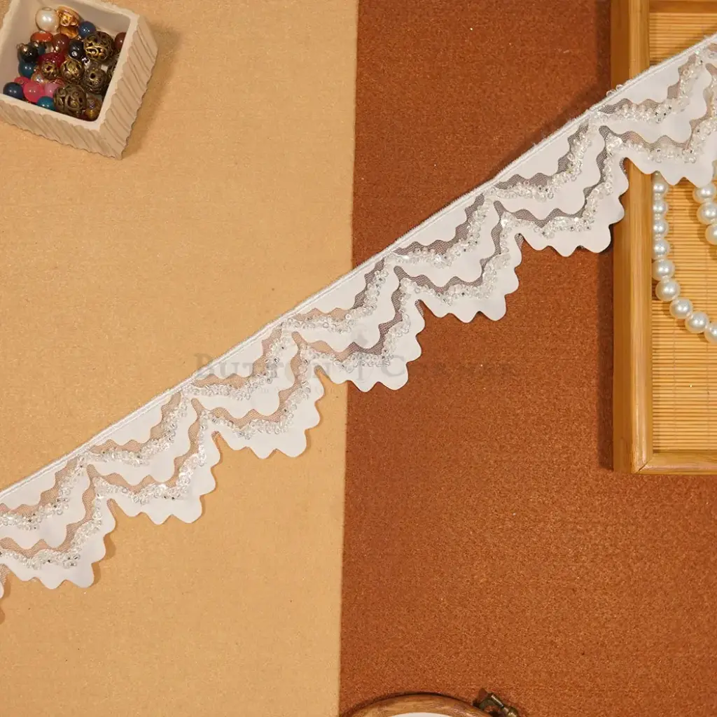 Fancy Glass Beads Sequence Scallop Lace